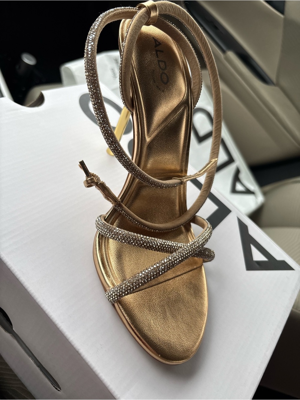 Aldo Metallic Gold Crystal-Strap High Heel Sandal